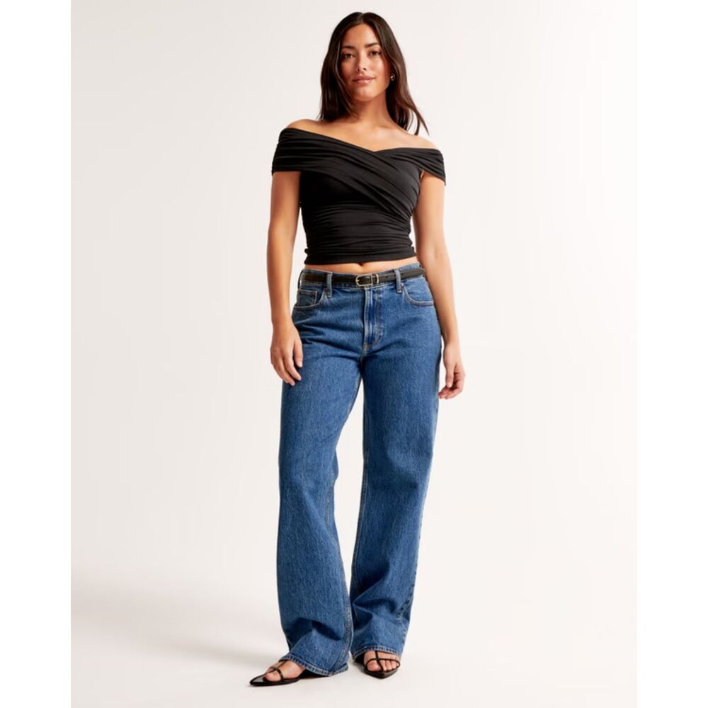 Abercrombie dark wash low rise baggy curve love jeans, size 32S
